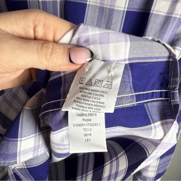 Bixby Nomad Purple/White Plaid Long Sleeve Slim Fit Button Down Shirt Size Small - Picture 6 of 9